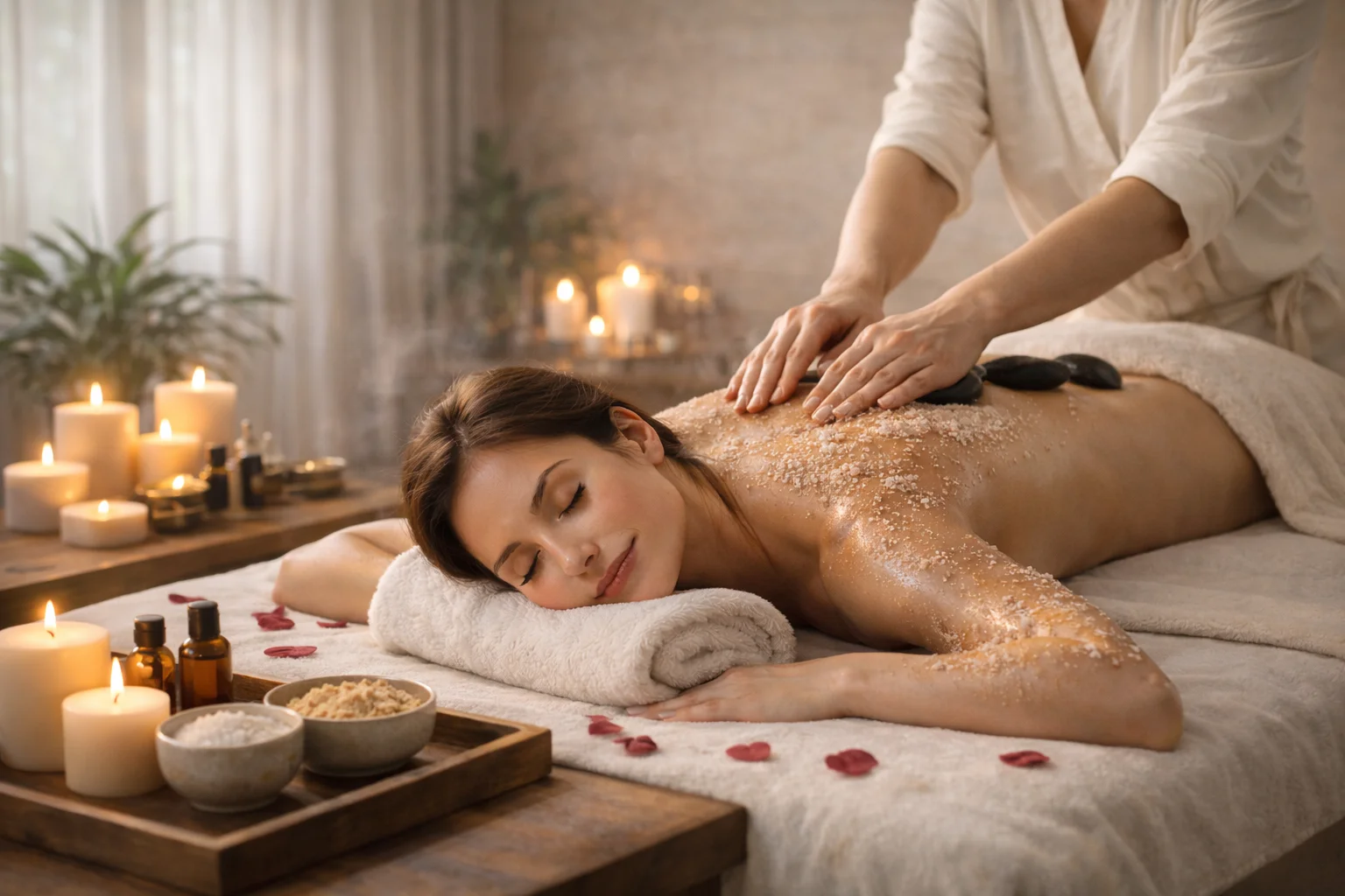 Body scrub exfoliation massage for glowing skin at 4M Spa
