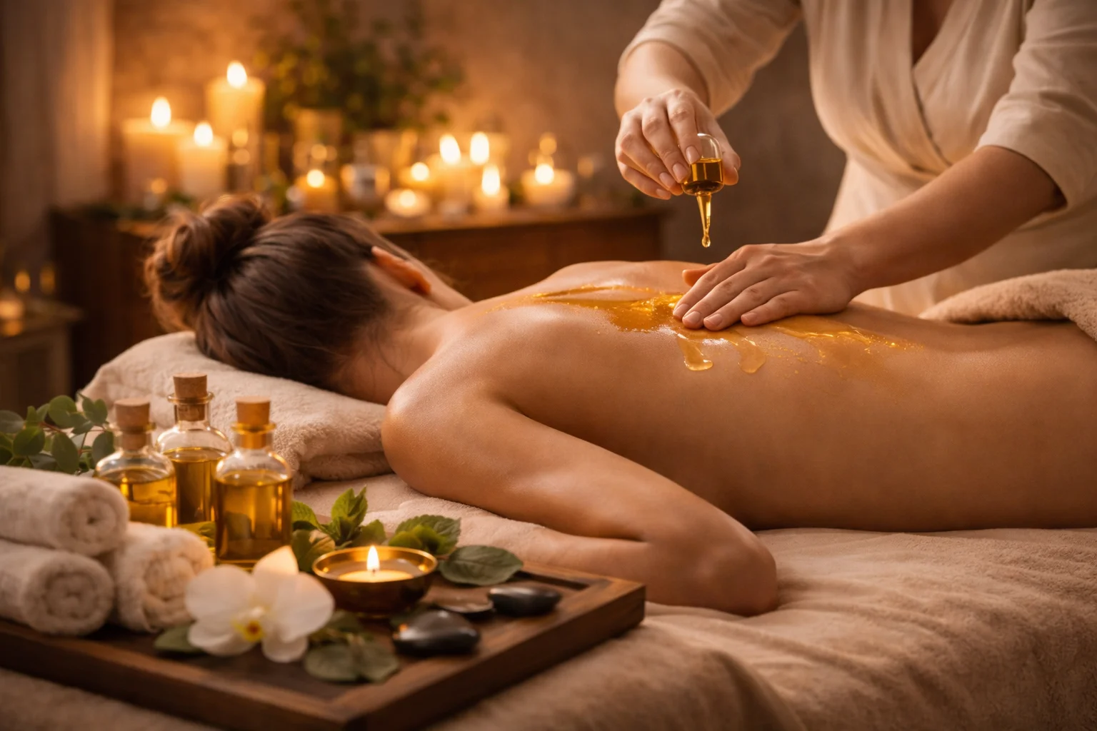 Full body oil massage with premium essential oils at 4M Spa Chennai